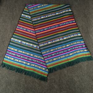 Handmade Peruvian table runner in deep forest green bohemian global artisan bold